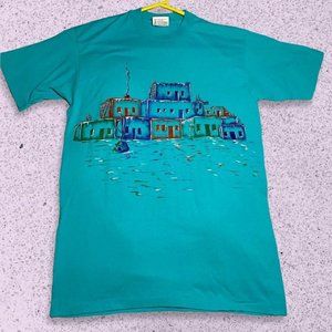 Vintage 1990 Teal Painted Adobe T-Shirt Hanes 50/50 Single Stitch Size Medium